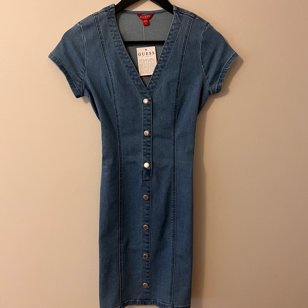 GUESS Denim V-Neck Midi Dress